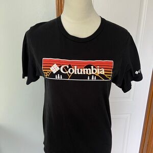 Men’s Columbia Size Small graphic tee black short sleeve orange red moun…
